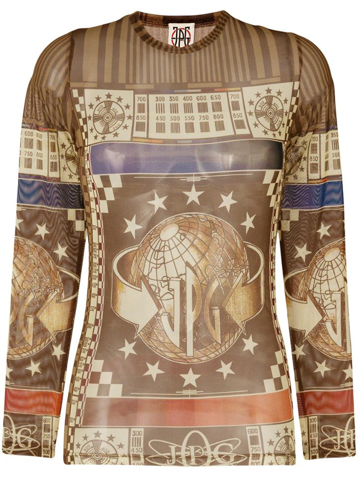 Jean Paul Gaultier Vintage Printed Long-sleeved Sheer Top -