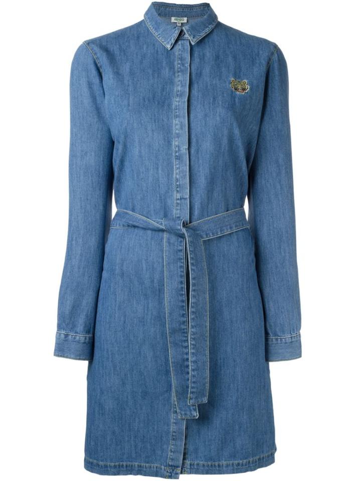 Kenzo 'mini Tiger' Denim Shirt Dress, Women's, Size: 38, Blue, Cotton