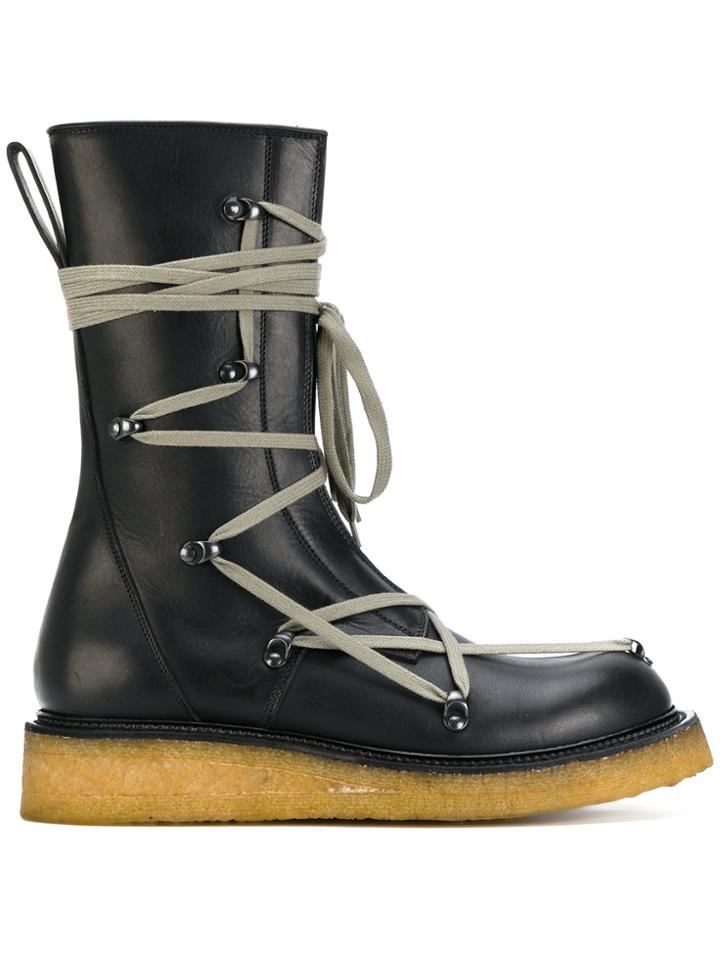 Rick Owens Lace Up Creeper Boots - Black