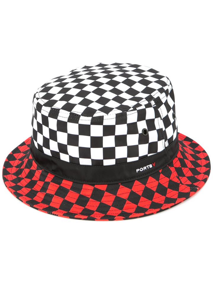 Ports V Colour Block Checkered Print Hat - White