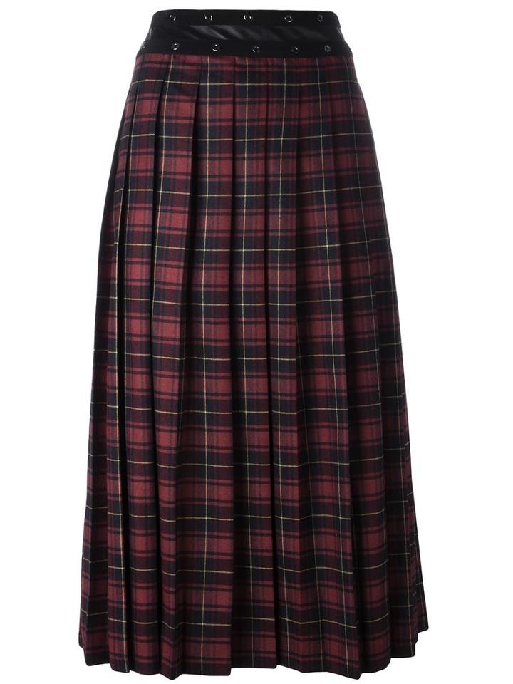 Giamba Pleated Tartan Skirt, Women's, Size: 40, Red, Polyester/polyurethane/virgin Wool