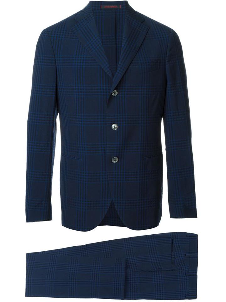 The Gigi Prince Of Wales Check 'degas' Suit, Men's, Size: 50, Blue, Wool