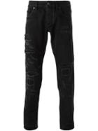 Dolce & Gabbana Ripped Skinny Jeans, Men's, Size: 50, Black, Cotton/leather