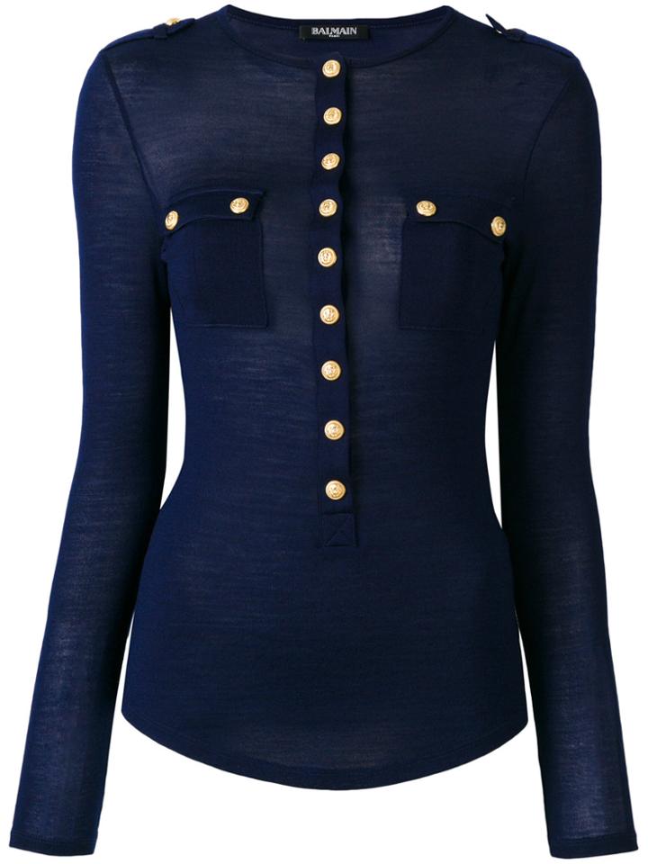 Balmain Button-embellished Top - Blue