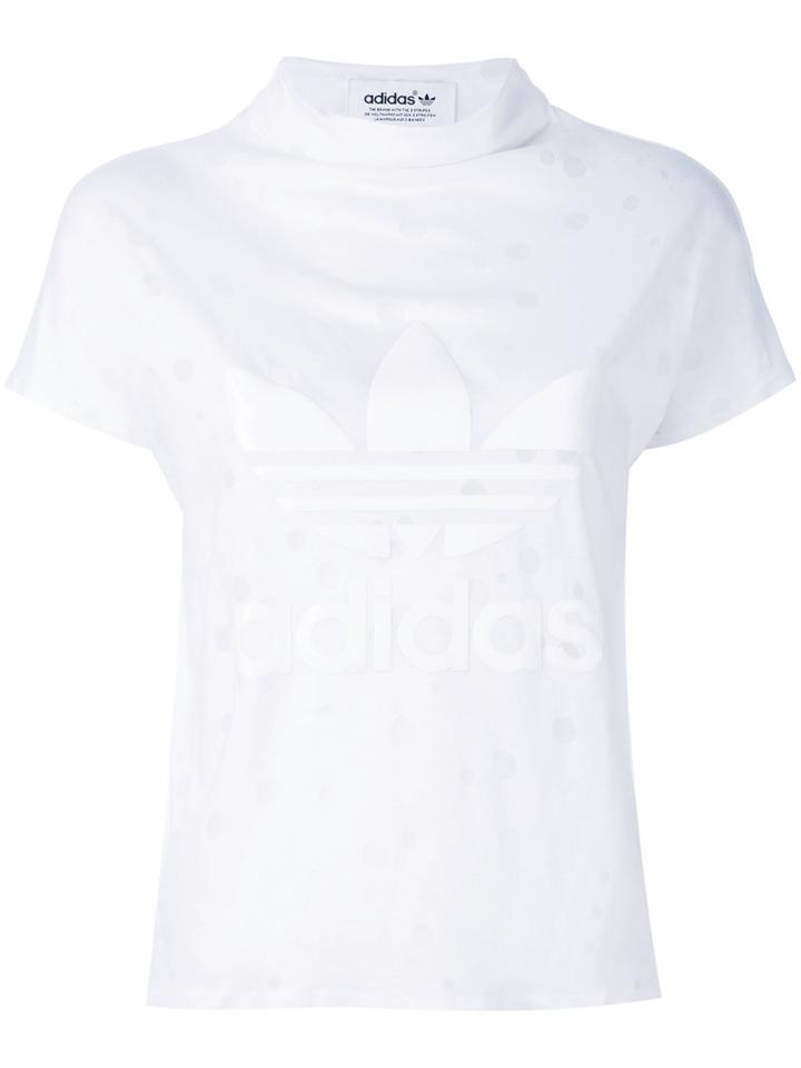 Adidas Originals - High Collar T-shirt - Women - Cotton/polyester/rayon - 44, Women's, White, Cotton/polyester/rayon