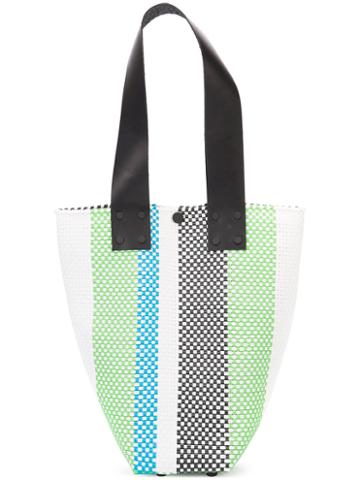 Truss Nyc - Striped Woven Shoulder Bag - Women - Acetate - One Size, White, Acetate