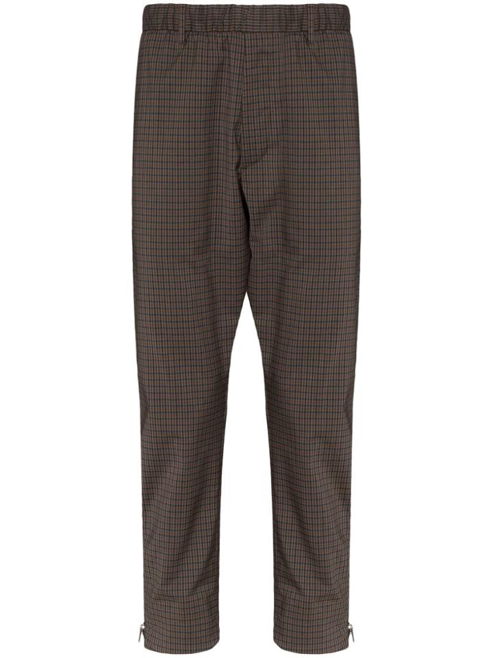 Prada Zip-up Checked Straight Trousers - Brown