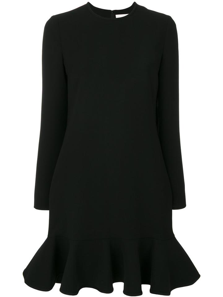 Victoria Victoria Beckham - Ruffled Hem Longsleeved Dress - Women - Polyester/silk - 10, Black, Polyester/silk