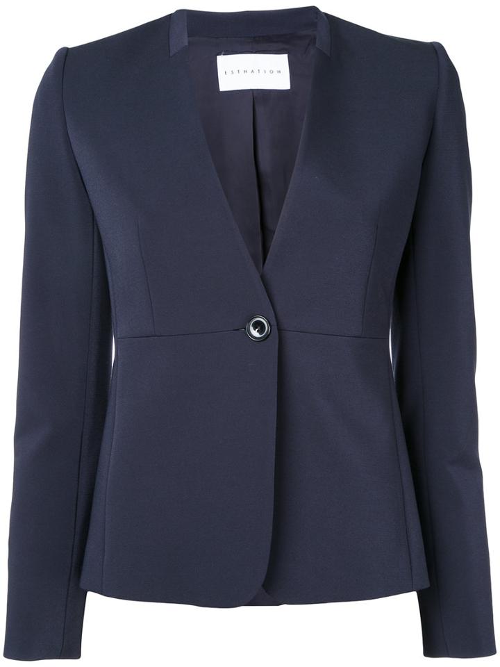 Estnation - Neck Contrast Blazer - Women - Nylon/polyurethane/cupro - 36, Blue, Nylon/polyurethane/cupro