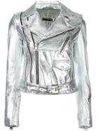 Manokhi Metallic (grey) Biker Jacket, Women's, Size: 36, Lamb Skin