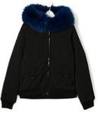 Alberta Ferretti Kids Teen Today Fur Trim Bomber Jacket - Black