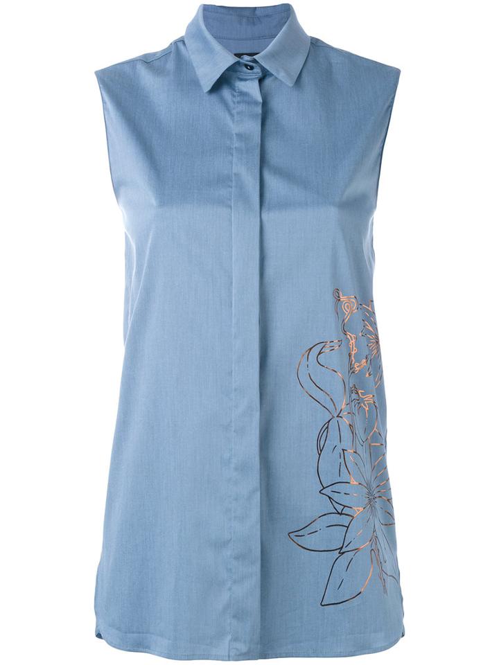 Eggs - Metallic Print Sleeveless Shirt - Women - Cotton/nylon/spandex/elastane - 42, Blue, Cotton/nylon/spandex/elastane