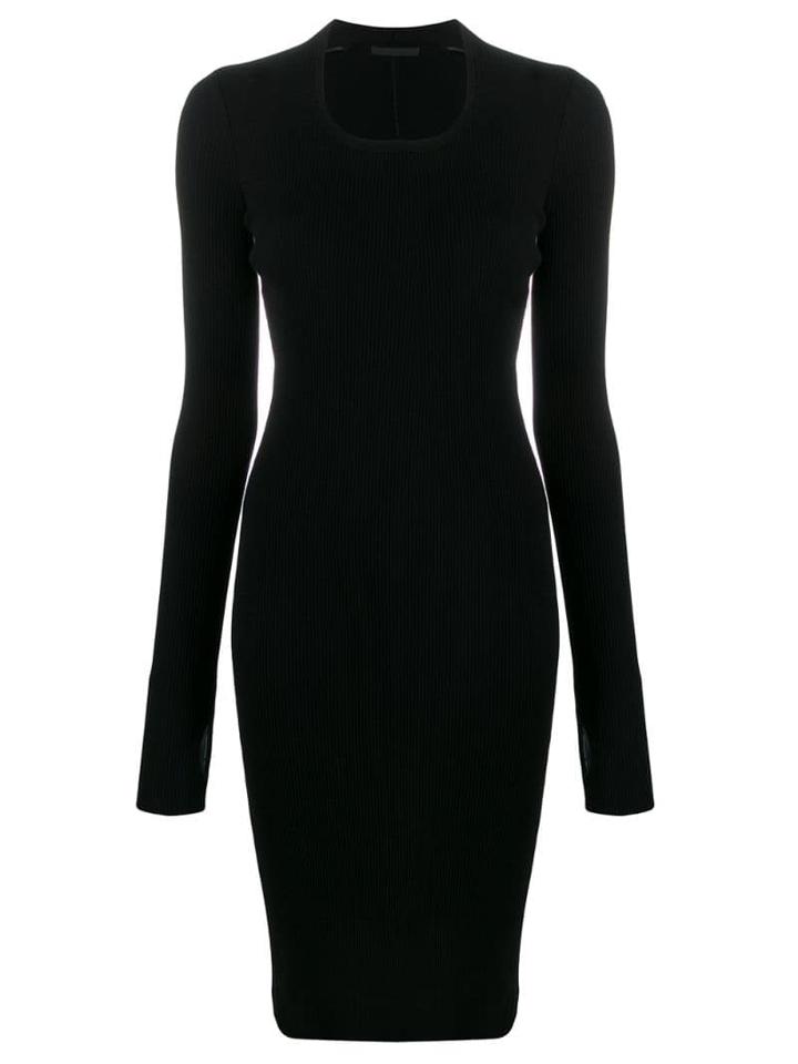 Helmut Lang Fitted Ribbed Knit Dress - Black