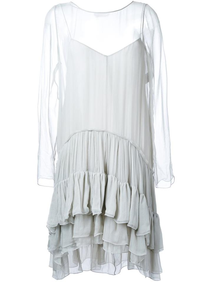 Chloé Tiered Ruched Dress, Women's, Size: 42, Grey, Silk