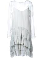 Chloé Tiered Ruched Dress, Women's, Size: 42, Grey, Silk