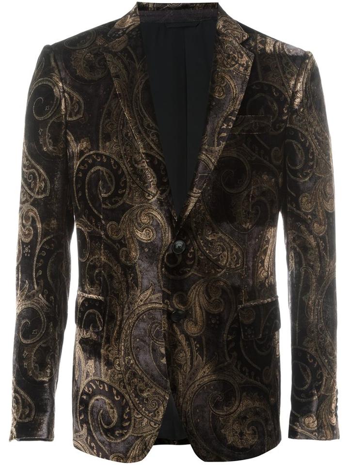 Etro Printed Velvet Blazer, Men's, Size: 46, Black, Viscose/silk/acetate