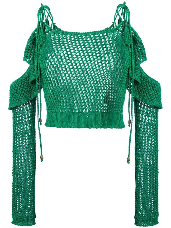 Philosophy Di Lorenzo Serafini Cut-off Detail Knitted Blouse, Women's, Size: 42, Green, Cotton