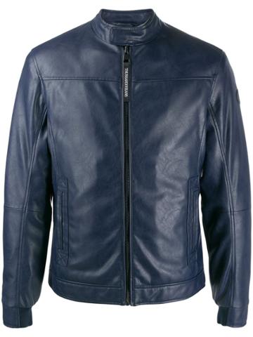 Trussardi Jeans Zipped Leather Jacket - Blue