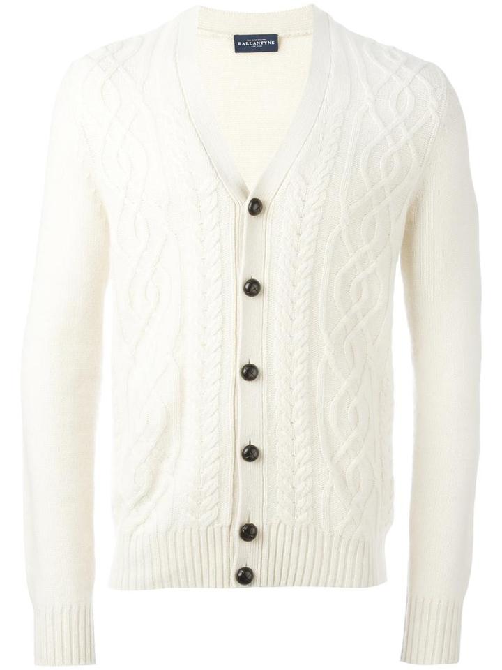 Ballantyne V-neck Cardigan, Men's, Size: 48, White, Cashmere
