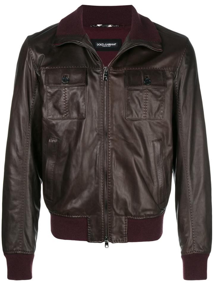 Dolce & Gabbana Cutaway Collar Bomber Jacket - Brown