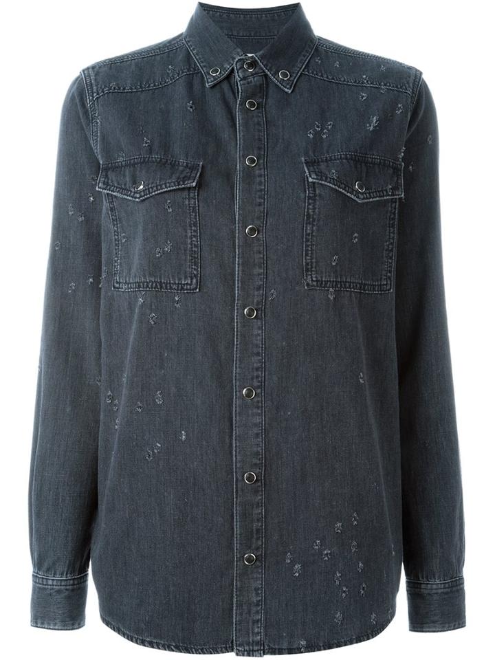 Givenchy Distressed Denim Shirt, Women's, Size: 38, Grey, Cotton