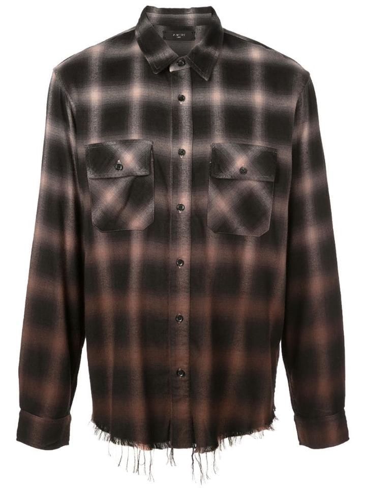 Amiri Frayed Plaid Shirt - Black