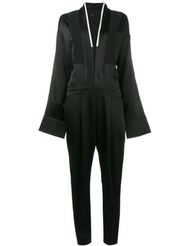 Haider Ackermann V-neck Long Sleeve Jumpsuit, Women's, Size: 38, Black, Acetate/rayon/cotton