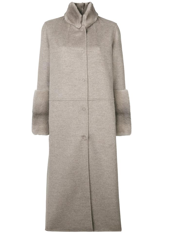 Manzoni 24 - Buttoned Panelled Coat - Women - Mink Fur/cashmere/wool - 42, Grey, Mink Fur/cashmere/wool