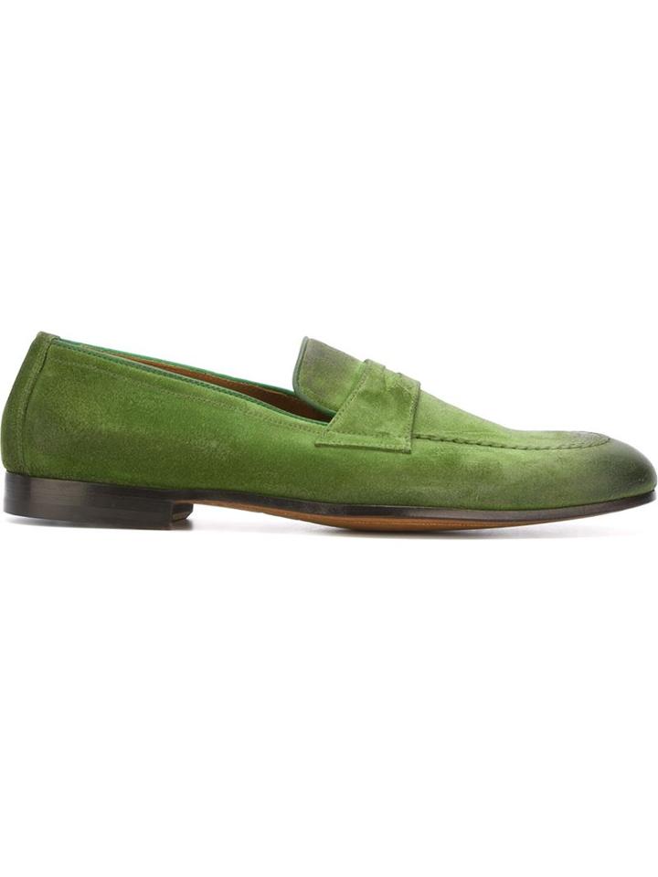 Doucal S Classic Slip On Loafers, Men's, Size: 44.5, Green, Suede/leather