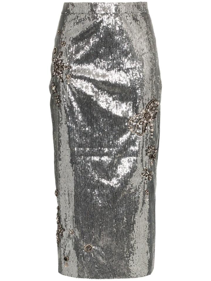 Erdem Sasha High Waist Sequin Embellished Skirt - Metallic