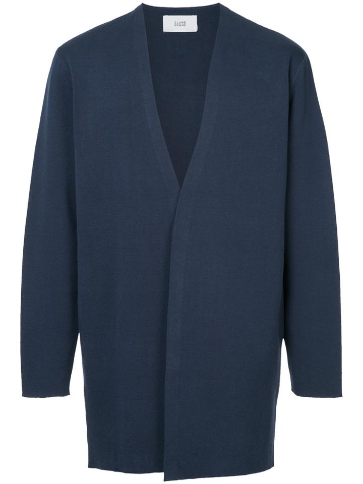 Clane Homme Long Line V-neck Cardigan - Blue