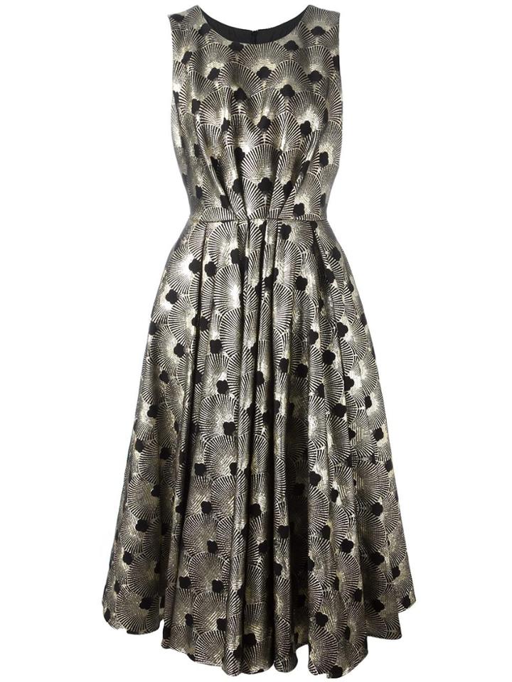Ultràchic Metallic Fanned Print Dress - Black