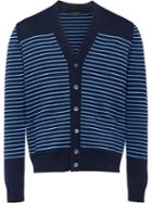 Prada Striped V-neck Cardigan - Blue