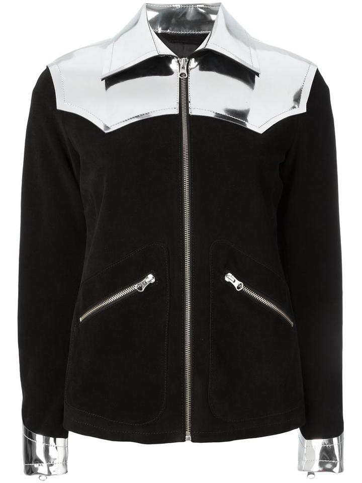 Mm6 Maison Margiela Stylised Metal Trim Jacket, Women's, Size: 40, Black, Calf Leather/polyurethane/polyester/viscose