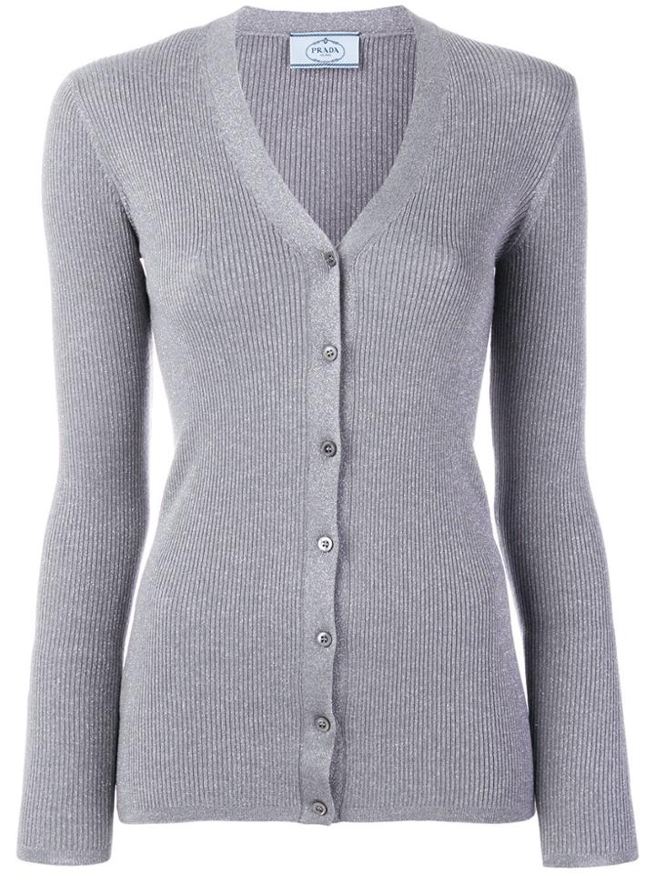 Prada Ribbed Cardigan - Grey