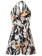 Andrea Marques Printed Playsuit, Women's, Size: 36, Blue, Spandex/elastane/cotton