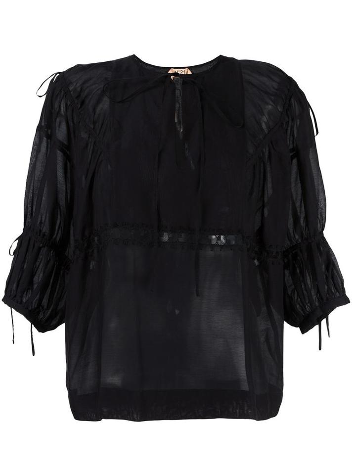 No21 Three-quarters Sleeve Blouse, Women's, Size: 42, Black, Silk/cotton
