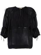 No21 Three-quarters Sleeve Blouse, Women's, Size: 42, Black, Silk/cotton