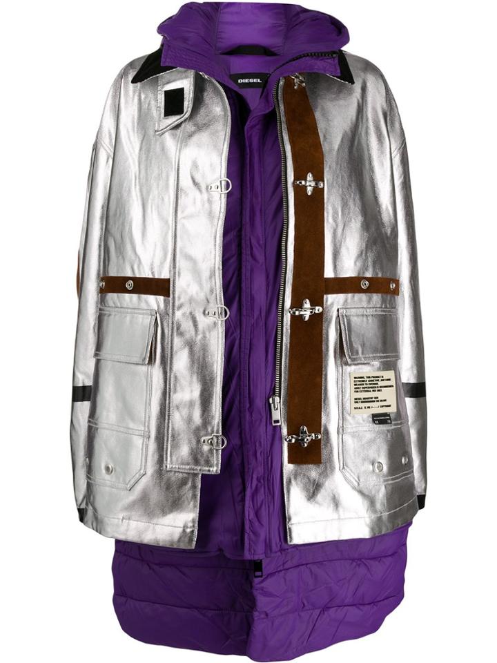 Diesel Metallic Double-layer Parka - Silver