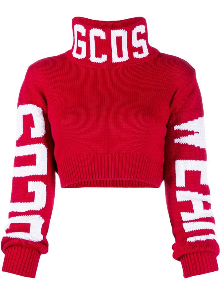Gcds Logo Intarsia Cropped Jumper - Red