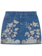 Gucci Embroidered Denim Mini Skirt - Blue