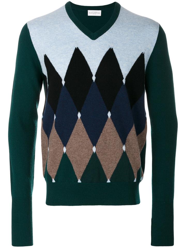 Ballantyne Diamond Pattern Jumper - Green