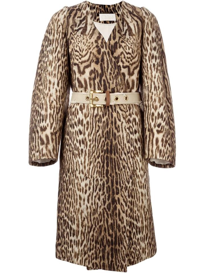 Chloé Leopard Print Coat, Women's, Size: 42, Brown, Cotton/viscose