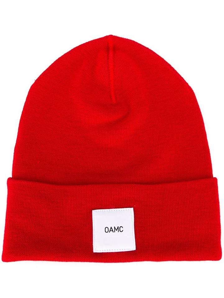 Oamc Logo Patch Beanie, Adult Unisex, Red, Virgin Wool