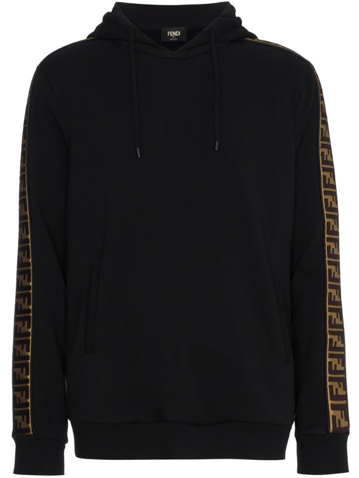 Fendi Ticker Tape Logo Hooded Sweatshirt - Black