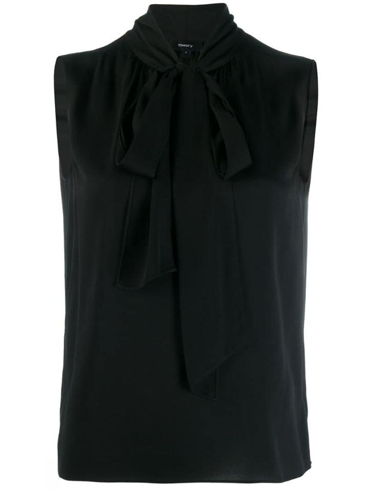 Theory Sleeveless Pussy Bow Top - Black