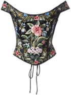 Eavis & Brown - Off Shoulder Embroidered Corset - Women - Silk - L, Women's, Black, Silk