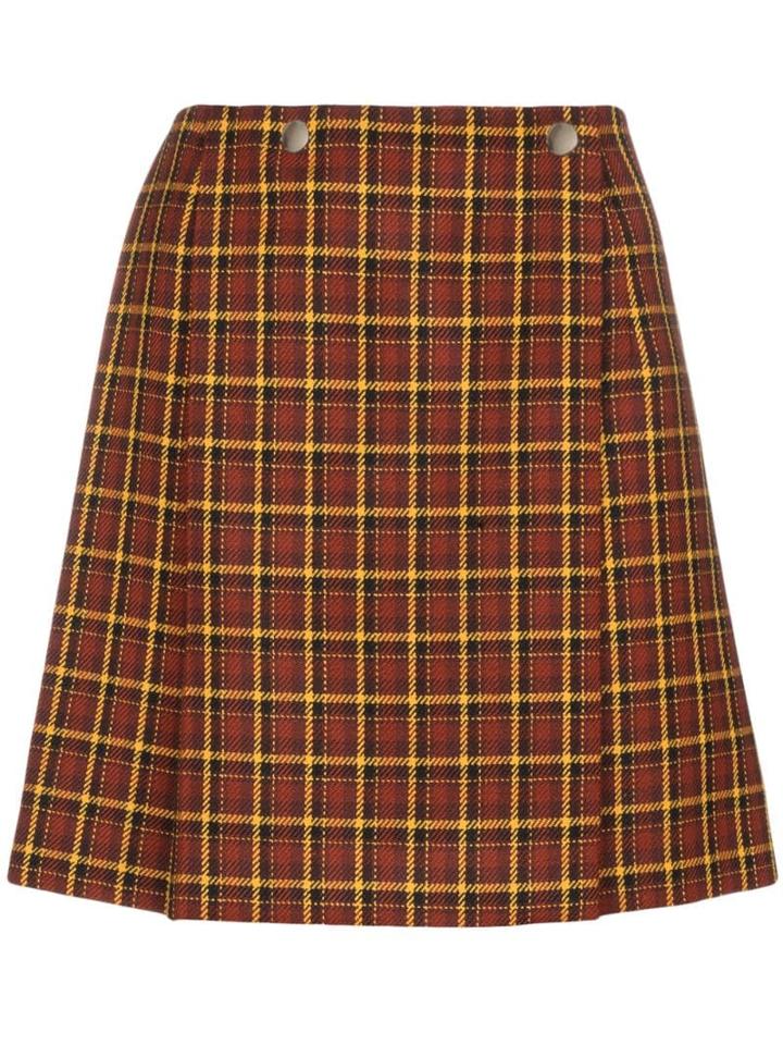 Plan C Check Pleated Skirt - Brown