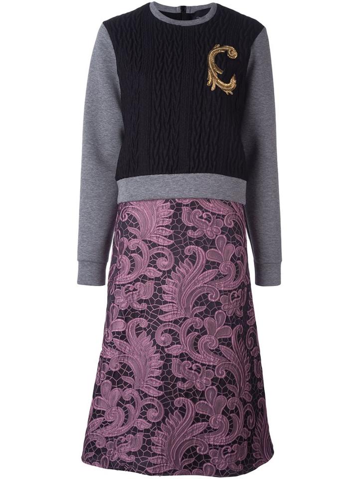 Christian Pellizzari Cable Knit Lace Dress, Women's, Size: 42, Purple, Cotton/spandex/elastane