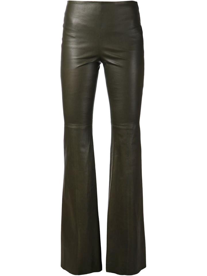 Hellessy Flared Leather Trousers, Women's, Size: 4, Green, Lamb Skin/cotton/lyocell
